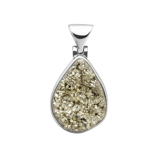 Zilveren Pyriet ruw druppel edelsteen kettinghanger