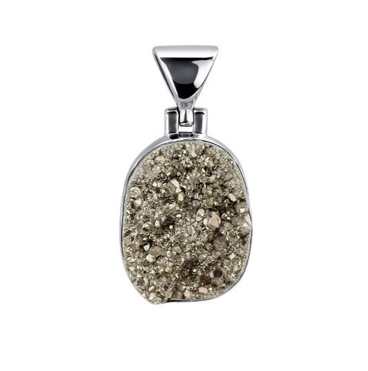 Zilveren Pyriet ruw ovaal edelsteen kettinghanger