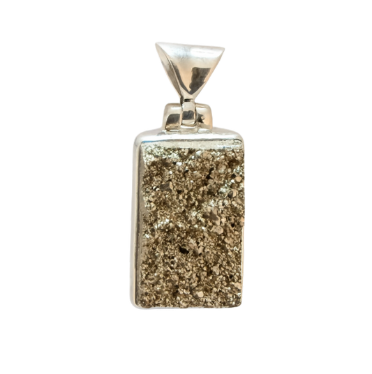 Zilveren Pyriet ruw rechthoek edelsteen kettinghanger