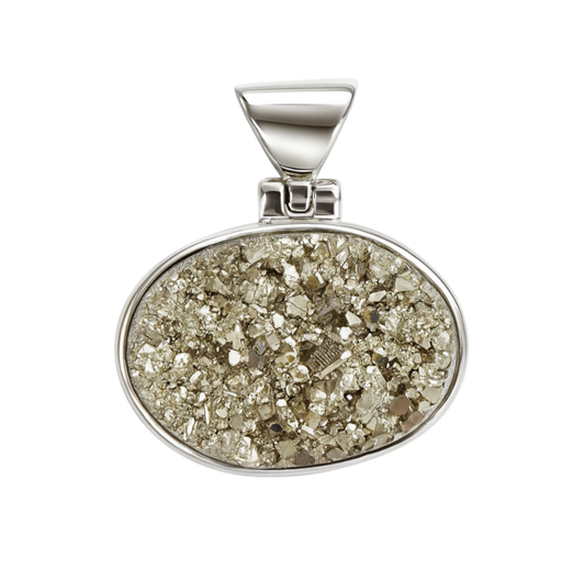 Zilveren Pyriet ruw ovaal 2 edelsteen kettinghanger