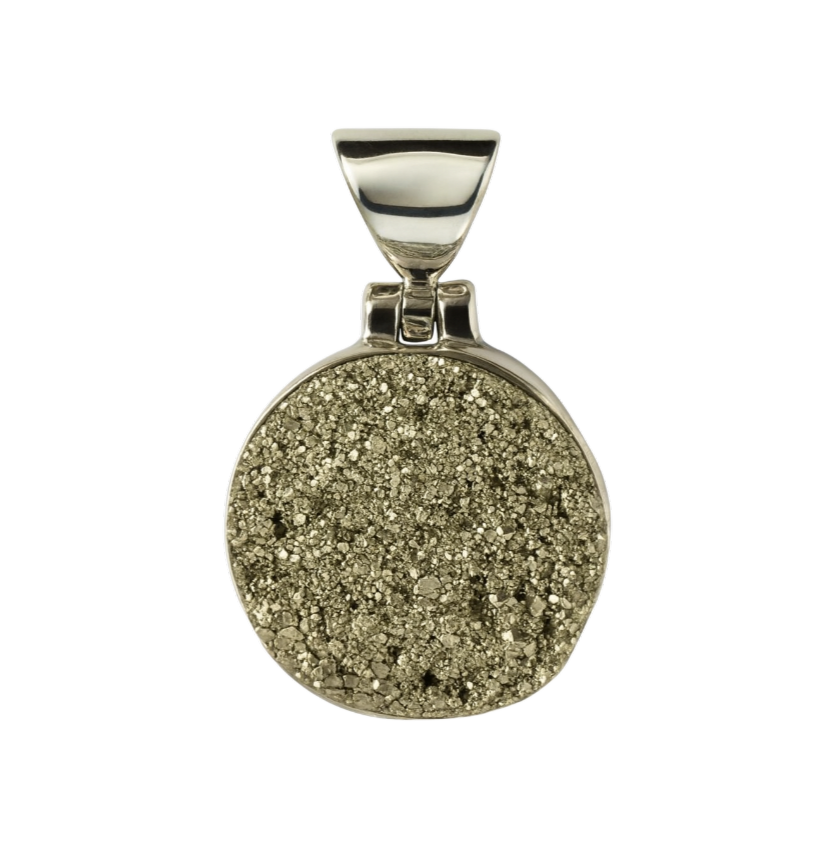 Zilveren Pyriet ruw rond edelsteen kettinghanger KHZ-5716