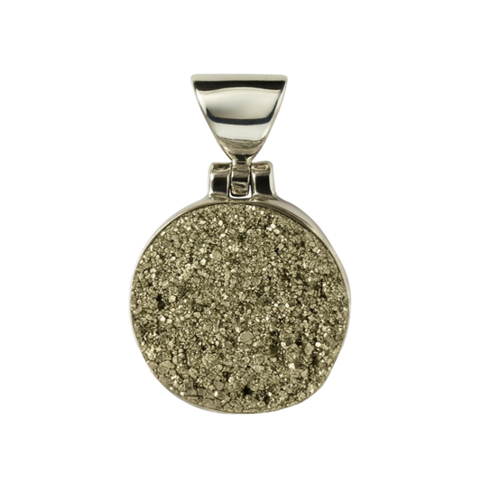 Zilveren Pyriet ruw rond edelsteen kettinghanger