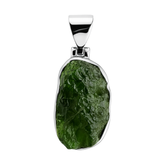 Zilveren Diopside ruw vrije vorm 1 edelsteen kettinghanger