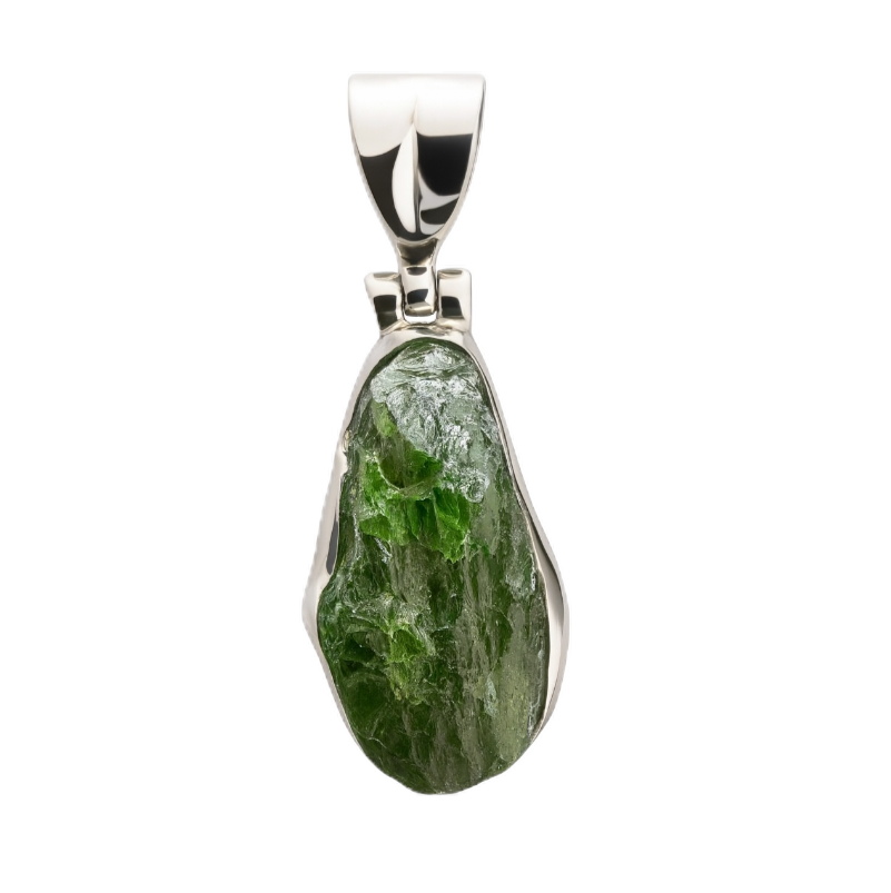 Zilveren Diopside ruw vrije vorm 2 edelsteen kettinghanger