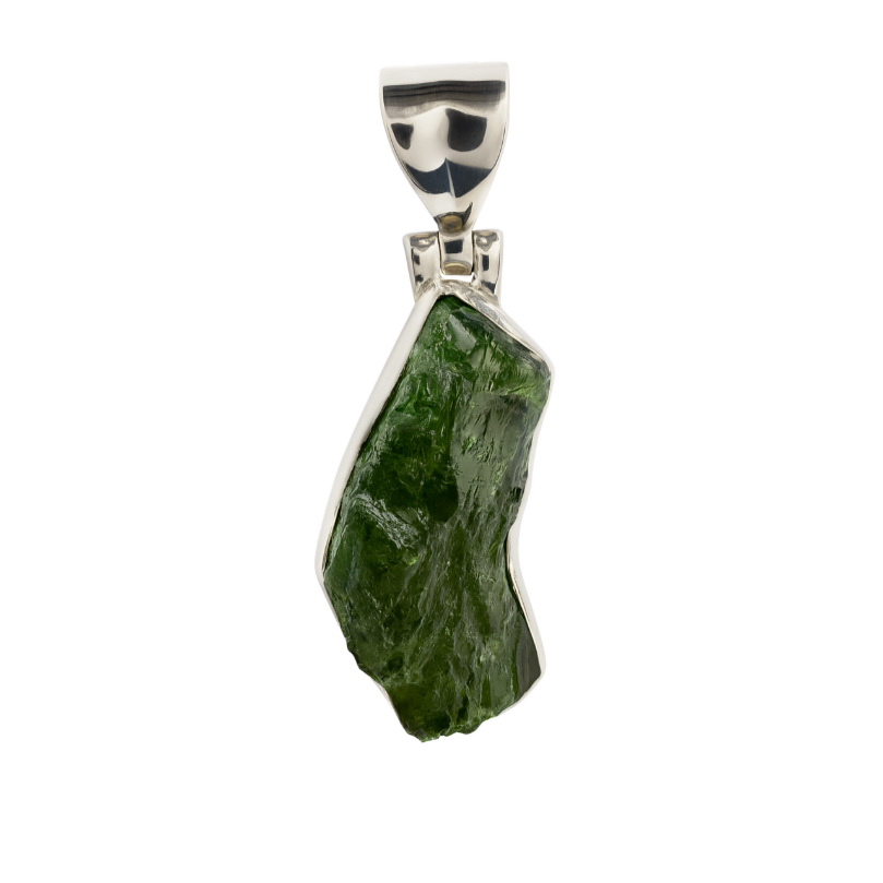 Zilveren Diopside ruw vrije vorm 3 edelsteen kettinghanger
