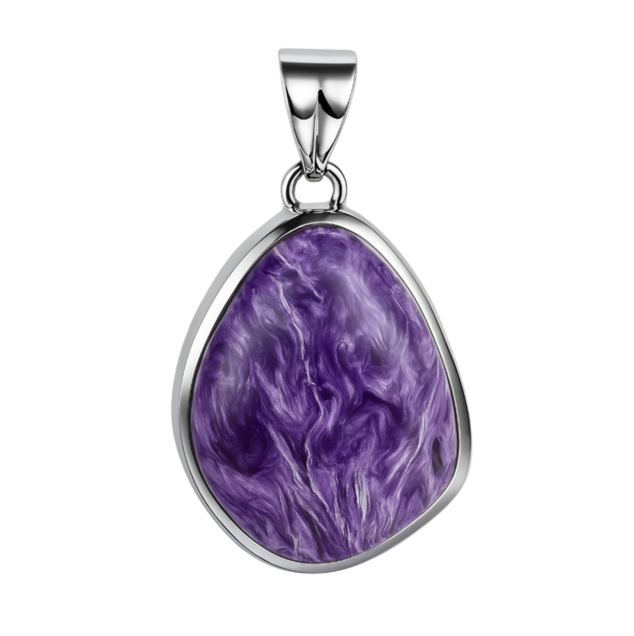 Zilveren Charoite vrije vorm groot edelsteen kettinghanger