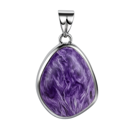 Zilveren Charoite vrije vorm groot edelsteen kettinghanger