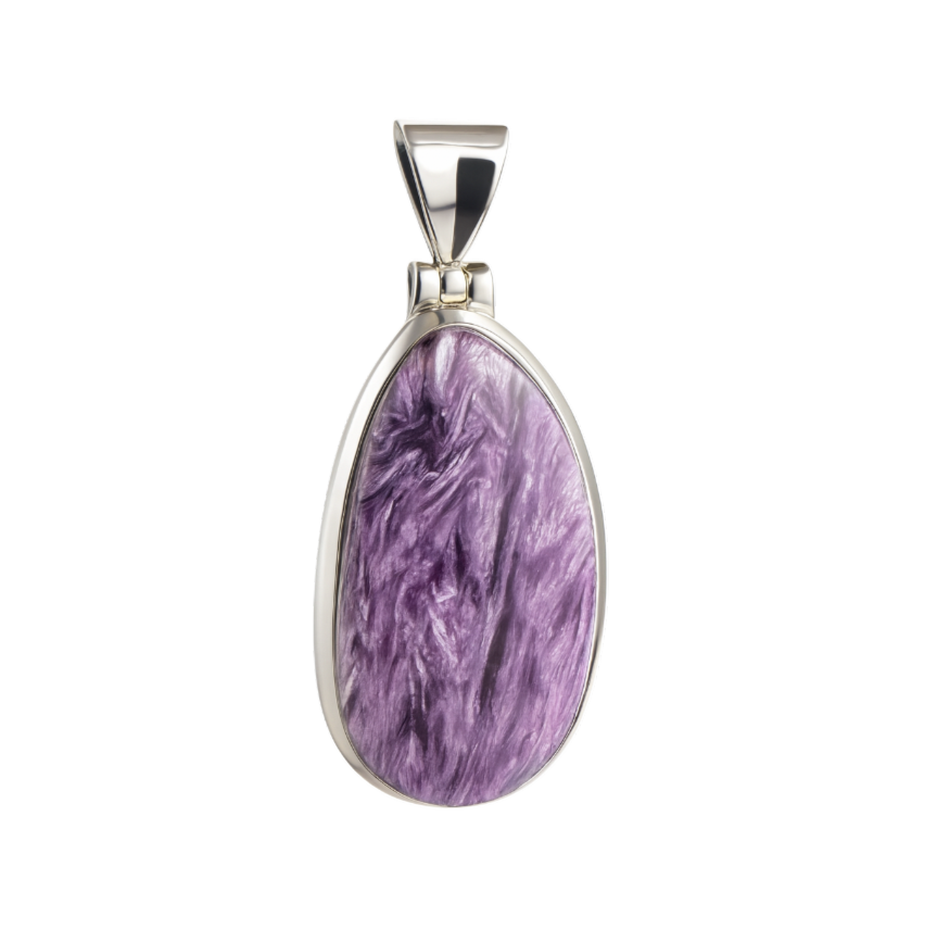 Zilveren Charoite vrije vorm edelsteen kettinghanger