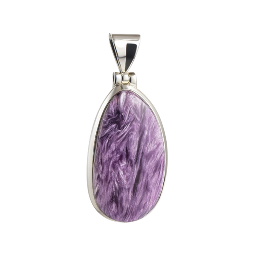Zilveren Charoite vrije vorm edelsteen kettinghanger