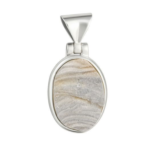 Zilveren Desert Druzy ruw ovaal edelsteen kettinghanger