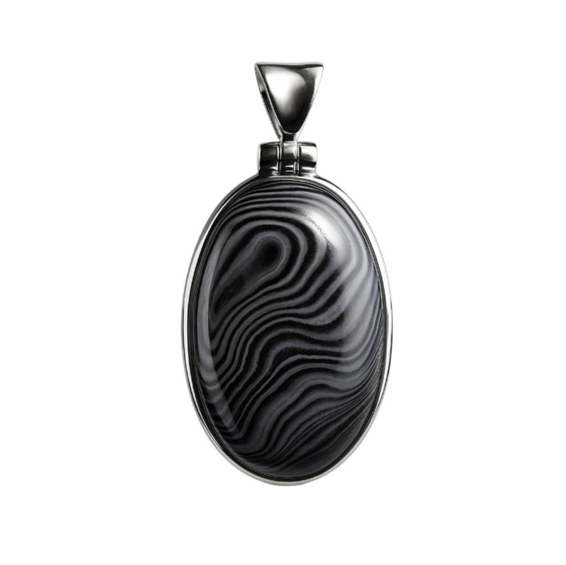 Zilveren Psilomelane ovaal groot 1 edelsteen kettinghanger KHZ-5732