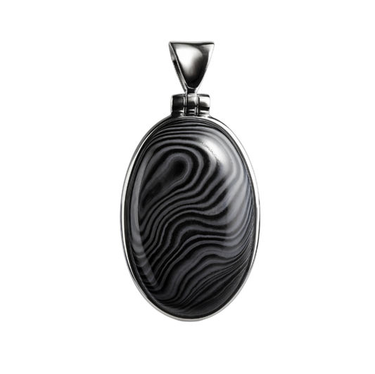 Zilveren Psilomelane ovaal groot 1 edelsteen kettinghanger