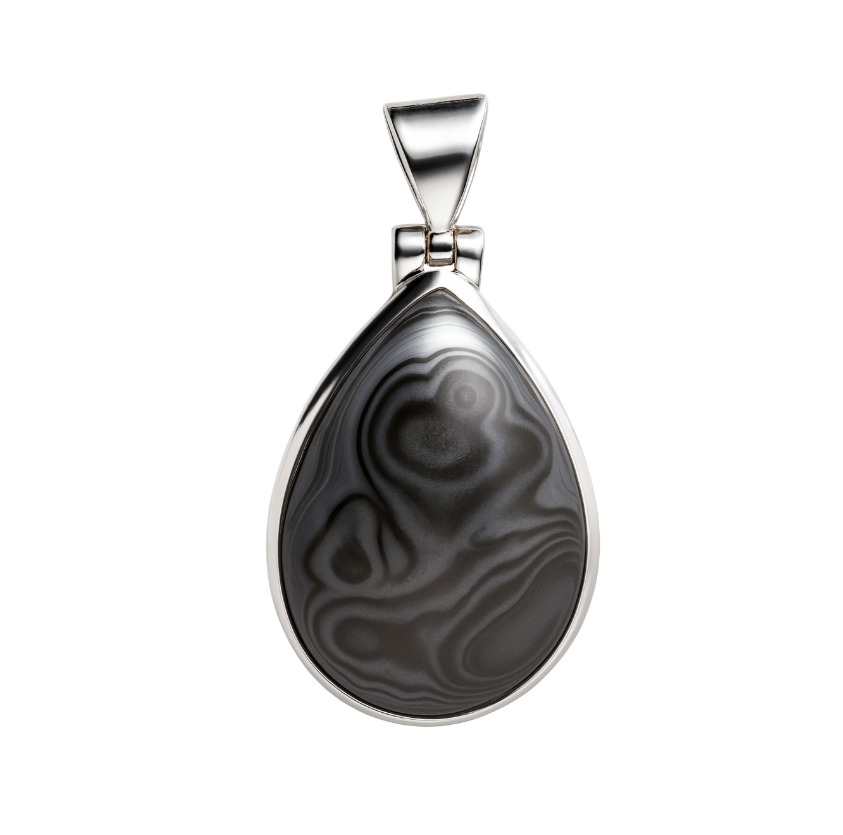 Zilveren Psilomelane druppel edelsteen kettinghanger KHZ-5734