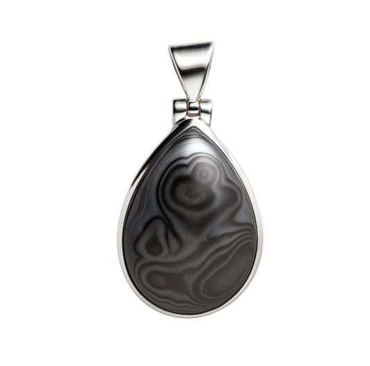 Zilveren Psilomelane druppel edelsteen kettinghanger