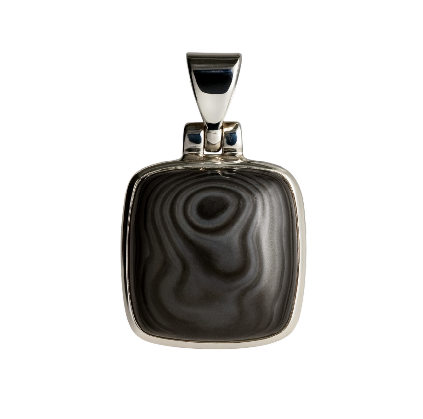 Zilveren Psilomelane vierkant edelsteen kettinghanger KHZ-5736