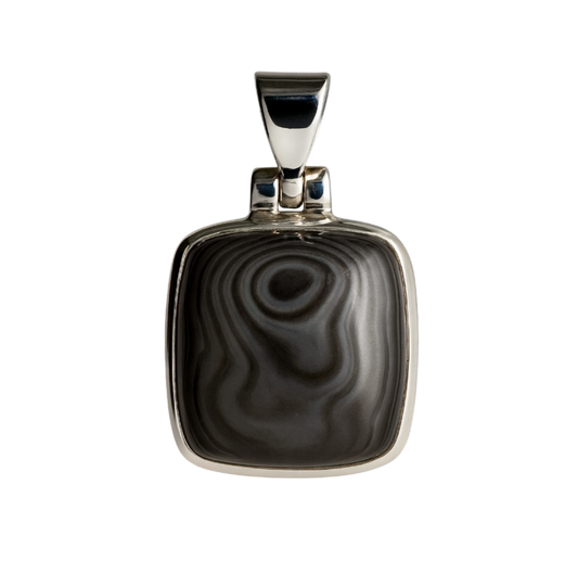 Zilveren Psilomelane vierkant edelsteen kettinghanger