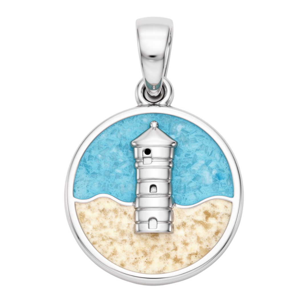 Zilveren hanger Vuurtoren aan zee met echt zand KHZ-5759