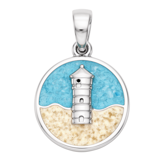 Zilveren hanger Vuurtoren aan zee met echt zand KHZ-5759