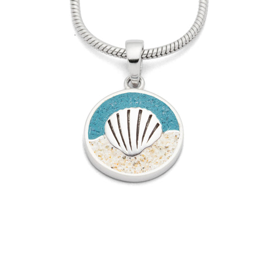 Zilveren hanger Venusschelp in zee met echt zand KHZ-5760-2