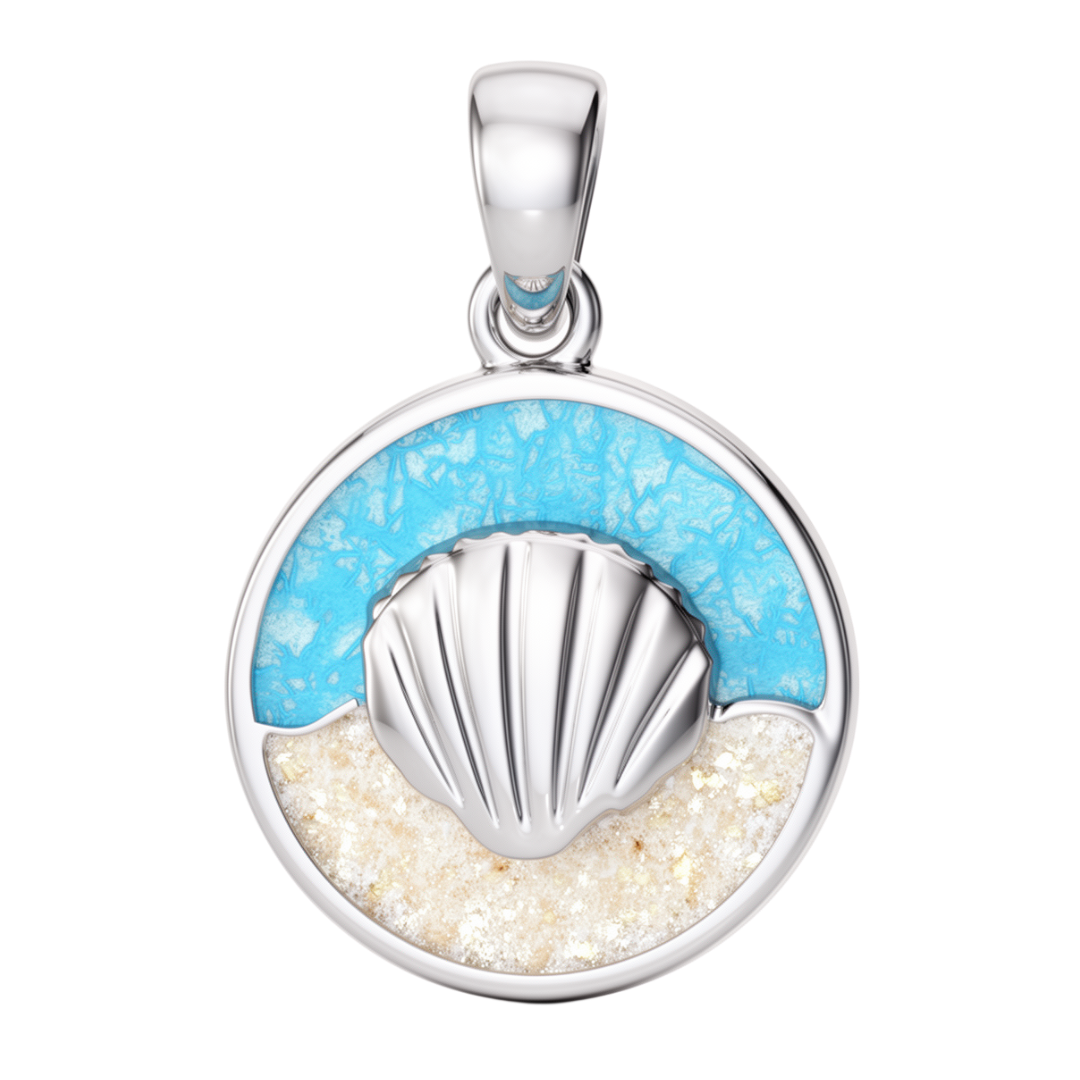 Zilveren hanger Venusschelp in zee met echt zand KHZ-5760