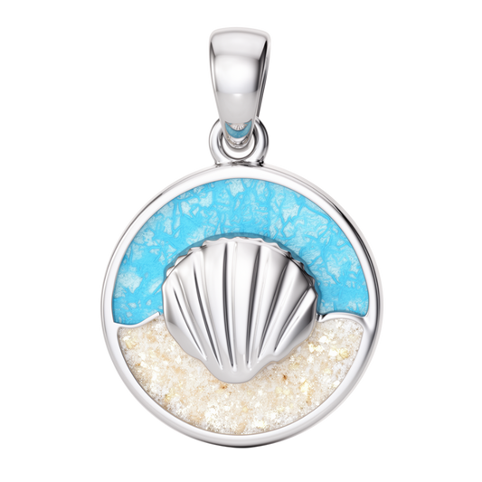 Zilveren hanger Venusschelp in zee met echt zand KHZ-5760