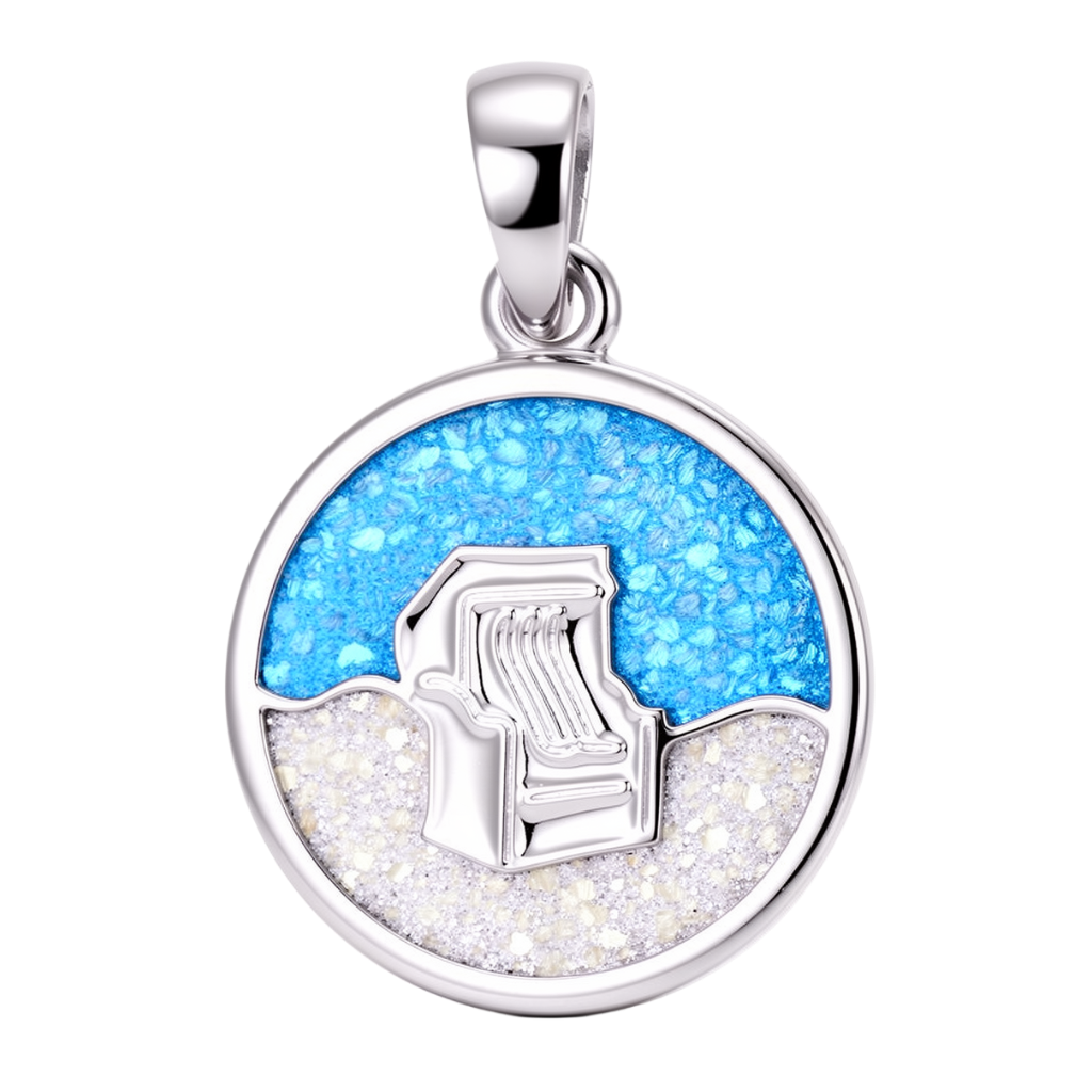 Zilveren hanger Strandkorf aan zee met echt zand KHZ-5761