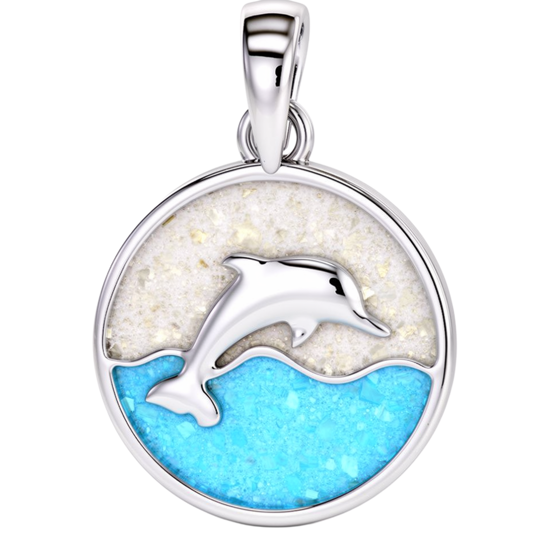 Zilveren hanger Dolfijn in zee met echt zand KHZ-5763