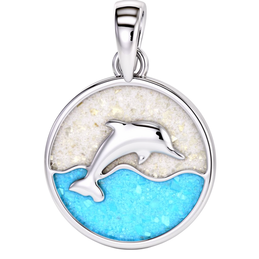 Zilveren hanger Dolfijn in zee met echt zand KHZ-5763