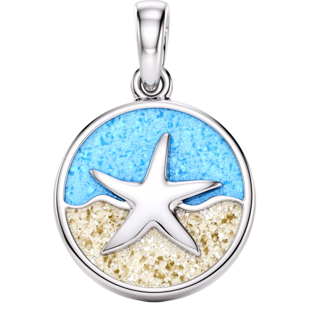 Zilveren hanger Zeester aan zee met echt zand KHZ-5764