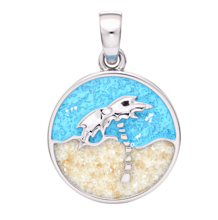 Zilveren ketting hanger Palmboom aan zee met echt zand KHZ-5765