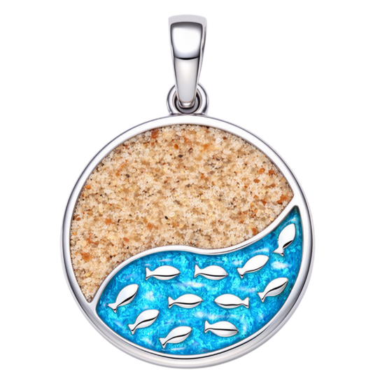 Zilveren ketting hanger Vissen zwemmen in zee met echt zand KHZ-5768