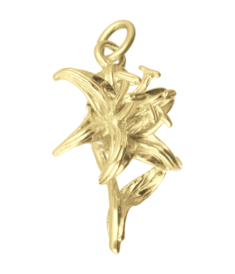 Zilveren Lelie ketting hanger 14 karaat goud verguld