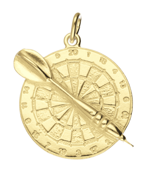 Zilveren Dartbord ketting hanger - met pijl 14 karaat goud verguld KHZV-0249