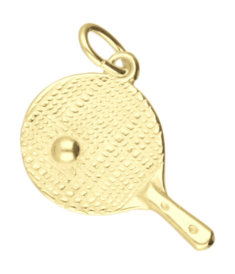 Zilveren Tafeltennis ketting hanger - bat met bal groot 14 karaat goud verguld KHZV-0251