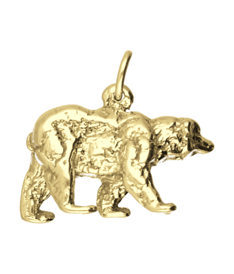 Zilveren Beer massief ketting hanger 14 karaat goud verguld KHZV-0452