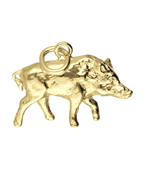 Zilveren Zwijn middel ketting hanger 14 karaat goud verguld KHZV-0471