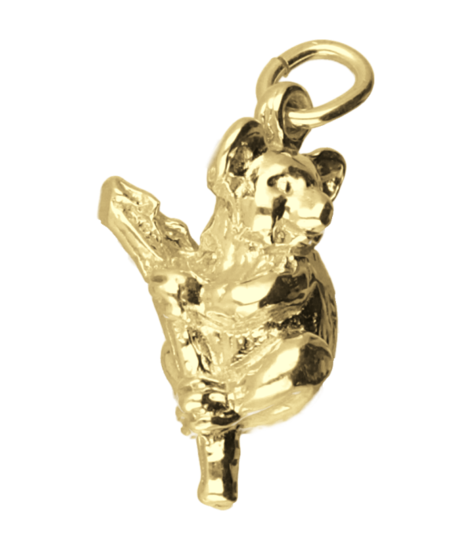 Zilveren Koala beer op tak ketting hanger 14 karaat goud verguld KHZV-0495