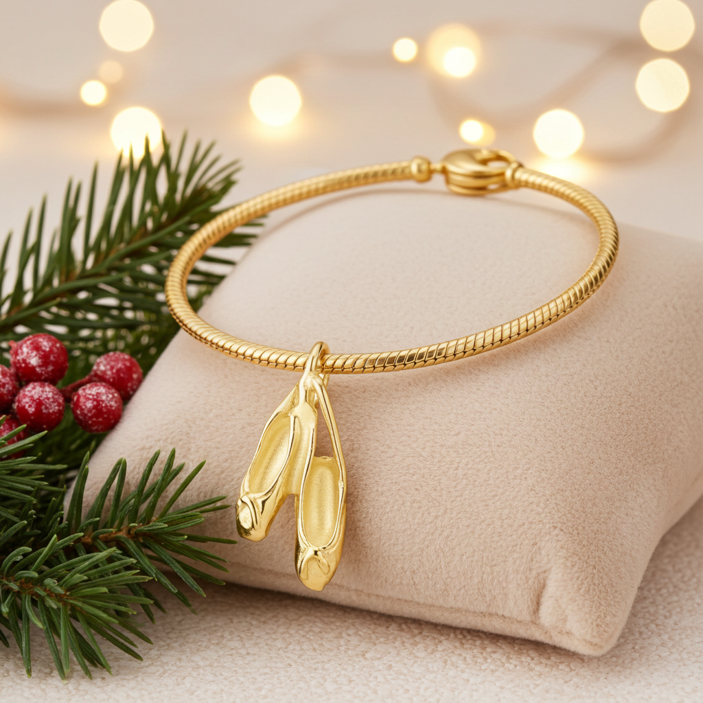 Gouden Balletschoen dubbel ketting hanger