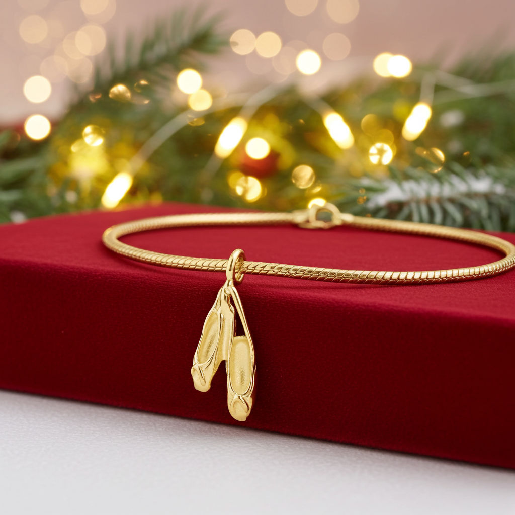 Gouden Balletschoen dubbel ketting hanger