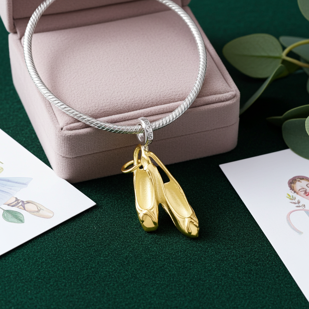 Gouden Balletschoen dubbel ketting hanger