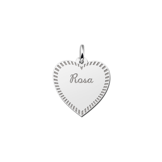 Zilveren graveerplaatje Hart met hartje en rand ketting hanger Zilveren-graveerplaatje-hart-met-rand