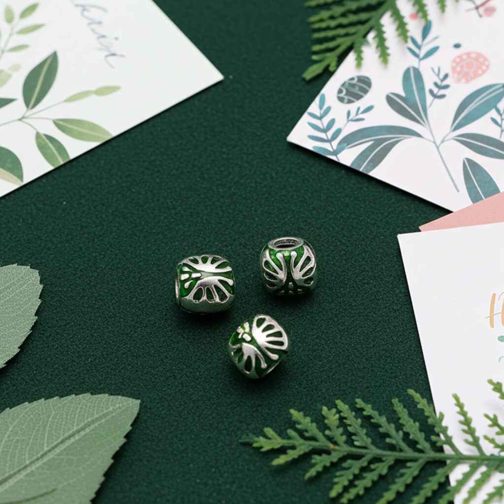 Zilveren emaille bead - deco 2 groen Zilveren_beads