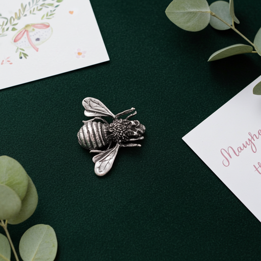 Zilveren Bij broche kledingspeld