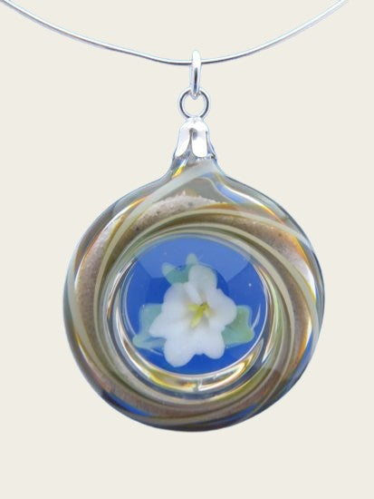 Ashes &amp; memorial pendant flower in glass hand blown