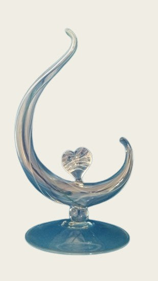 Ashes &amp; memorial standard with heart in glass hand blown